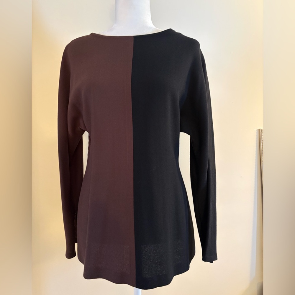 Two-Tone Brown and Black Long Sleeve Top